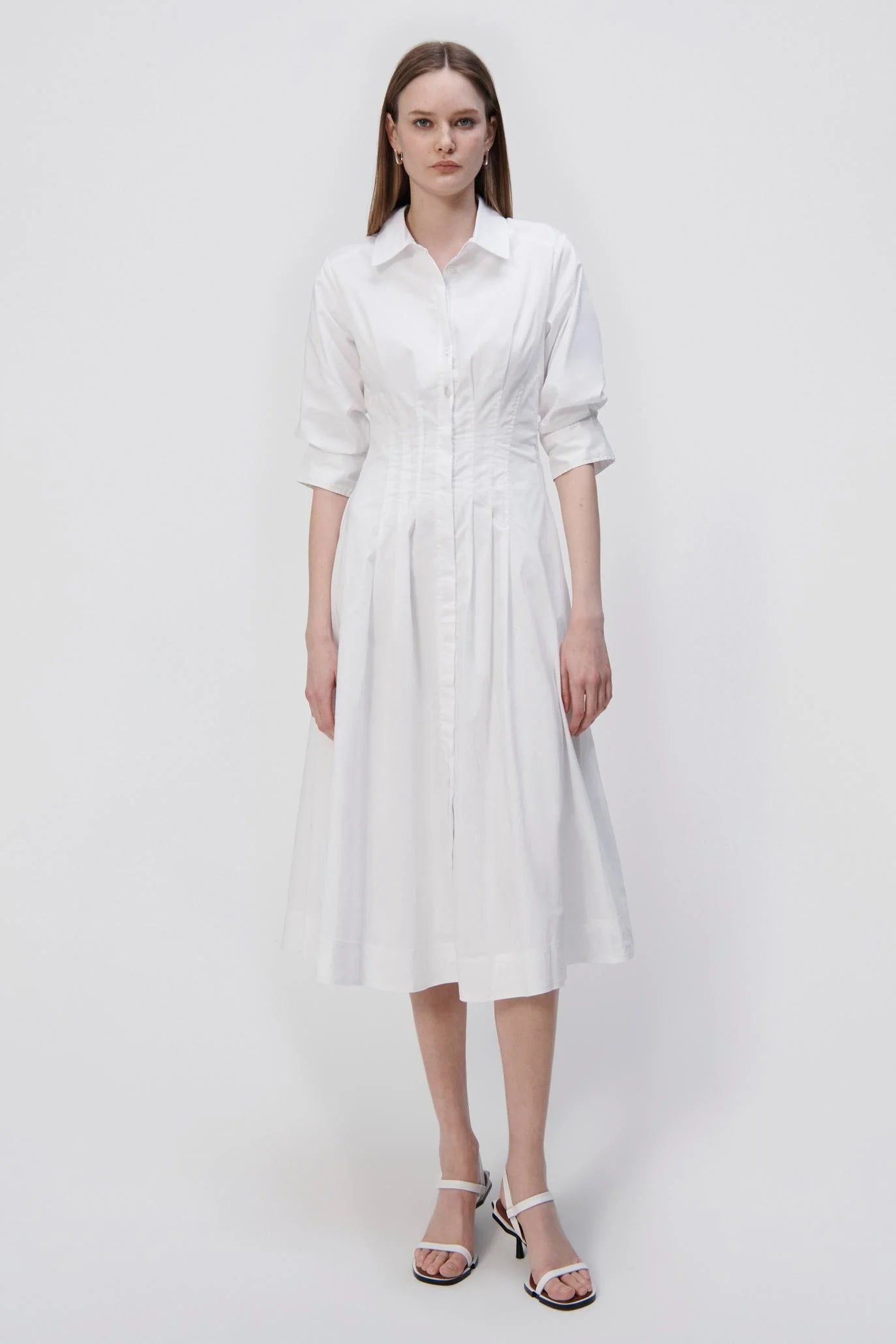 JAZZ CORE COTTON POPLIN DRESS PINTUCK MIDI DRESS