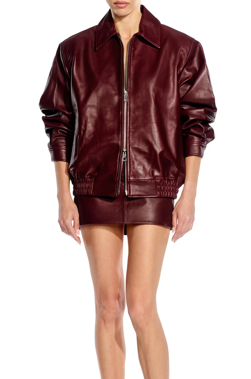 The Sei Henna Lambskin Back Flap Leather Bomber Jacket