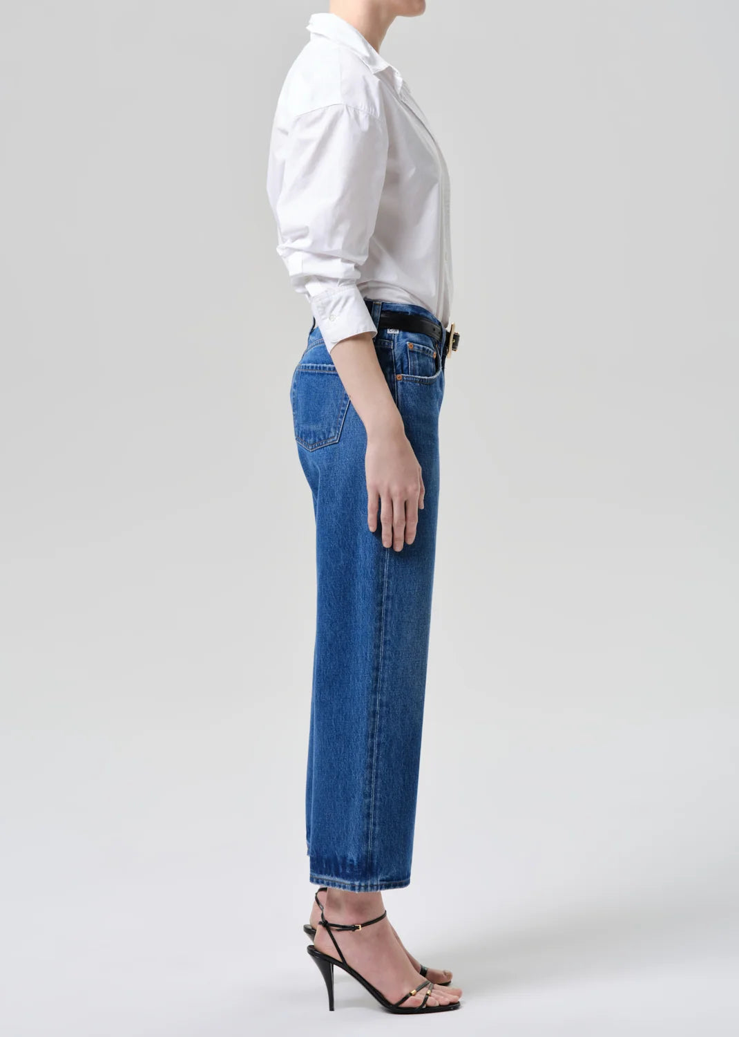 Citizens of Humanity Faye vintage straight jean in Azure Blue medium indigo wash, side view