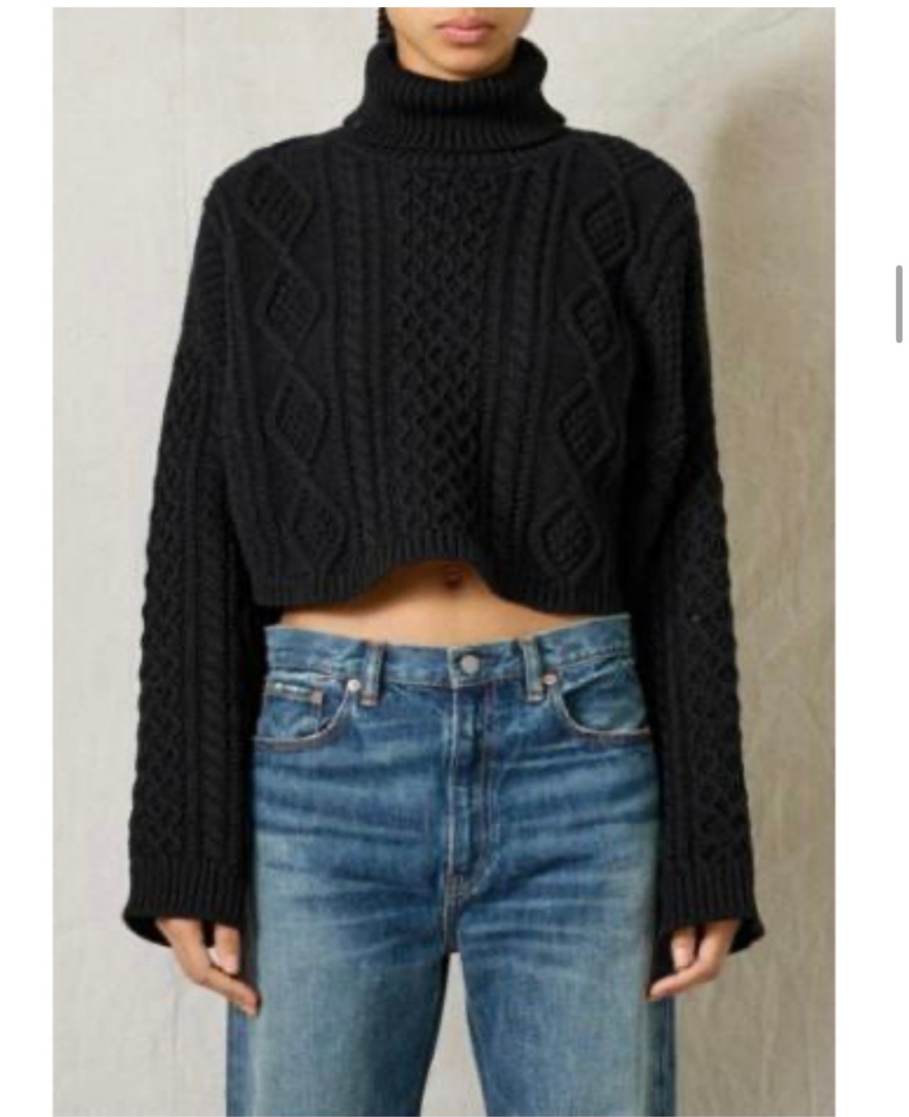 Cropped Cable Turtle Neck Sweater