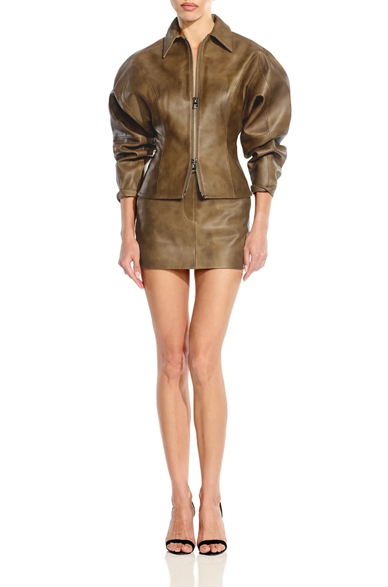 The Sei Sand Lambskin Fitted Leather Jacket