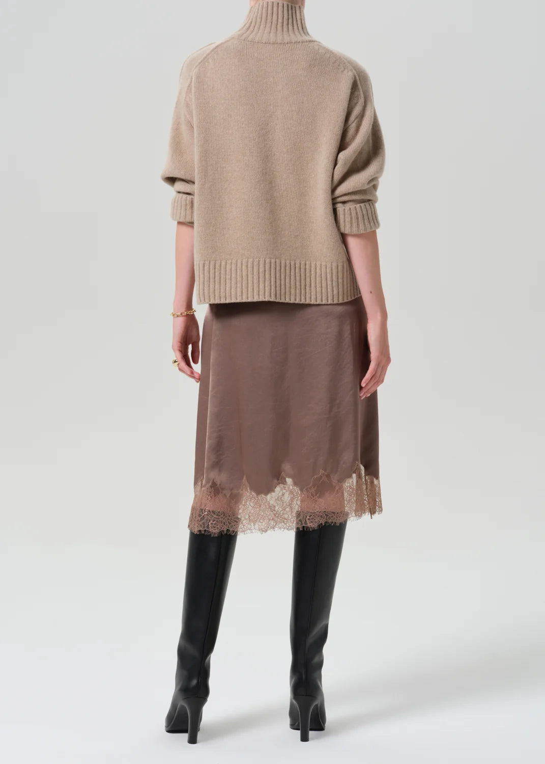 Citizens of Humanity Lace Trimmed Skirt in Cocoa brown, back view