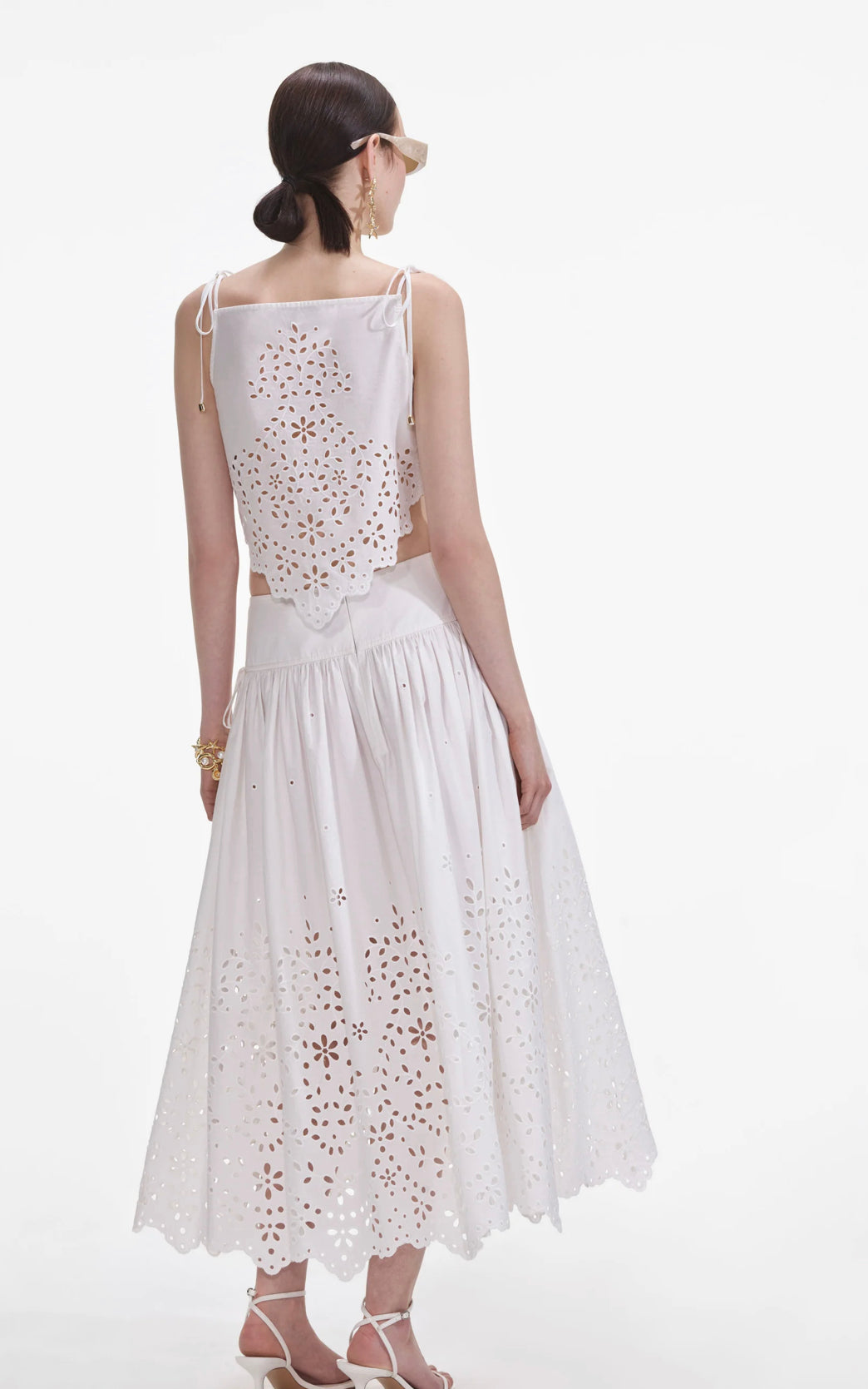 White Cotton Embroidered Midi Skirt