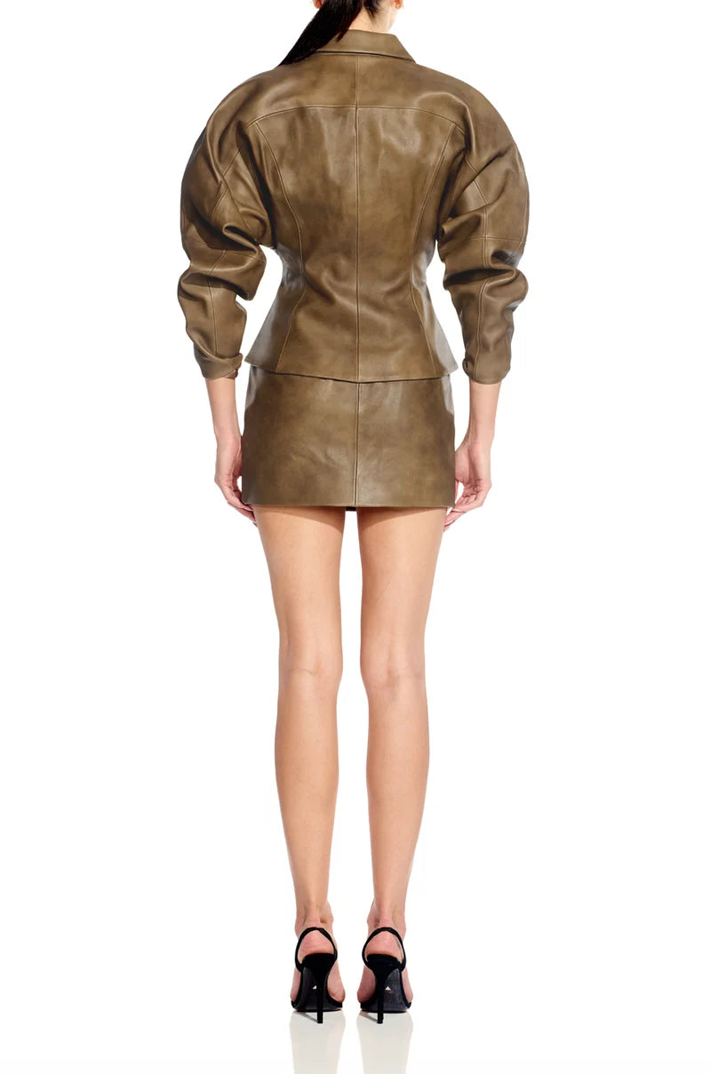 The Sei Sand Lambskin Leather Mini Skirt With Belt Loops