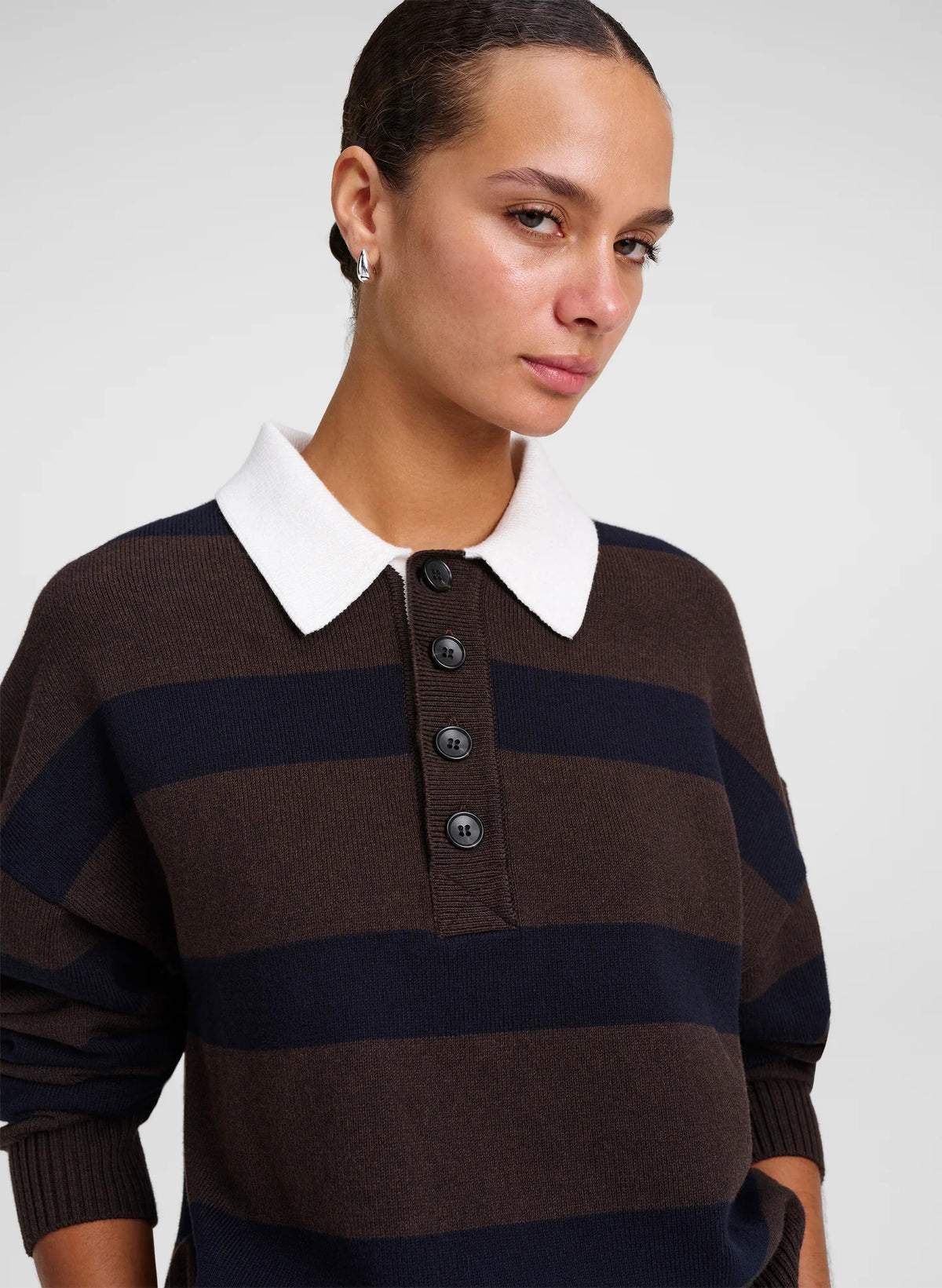 A.L.C. Alexa Cotton Polo Sweater in Dark Carob / Deepest Navy