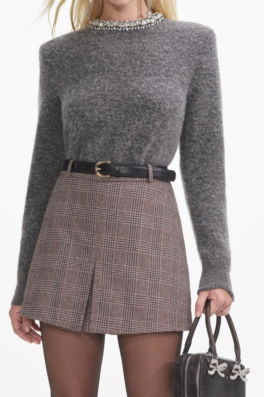 Charcoal Embellished Knit Top