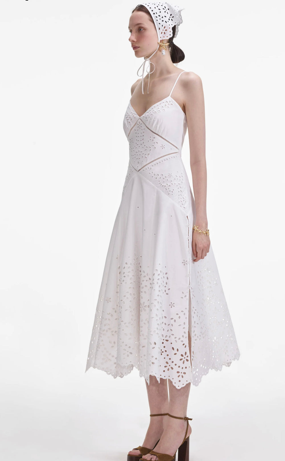 White Cotton Embroidered Mini Dress