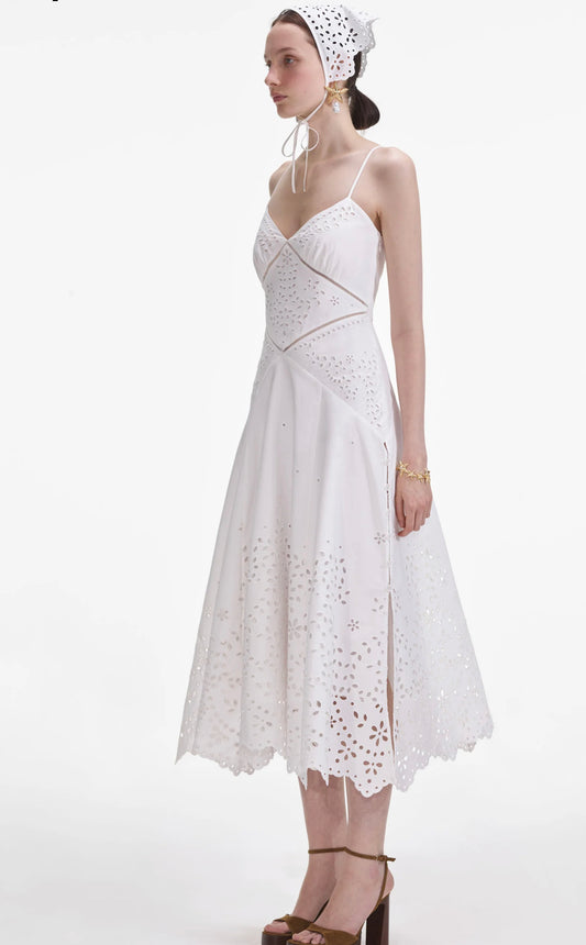 White Cotton Embroidered Mini Dress