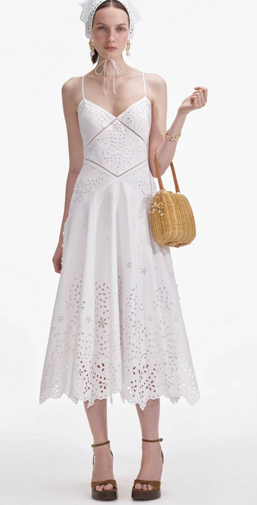 White Cotton Embroidered Mini Dress