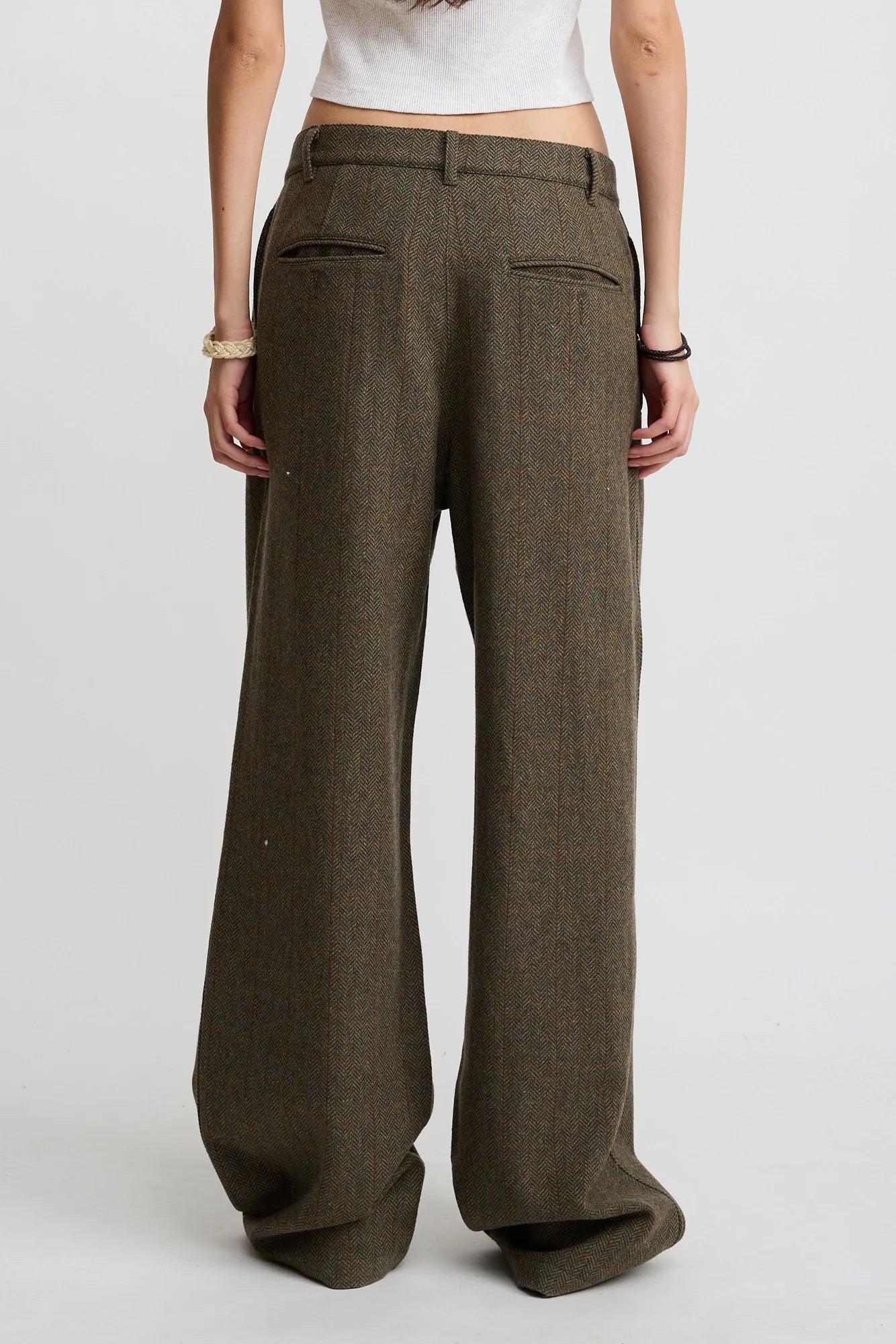 Double Pleat Wide Leg Pant-Herringbone