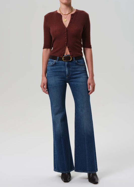 Citizens of Humanity Kimberly Flare Jeans – front view, high-rise 70s-inspired flare in dark indigo denim