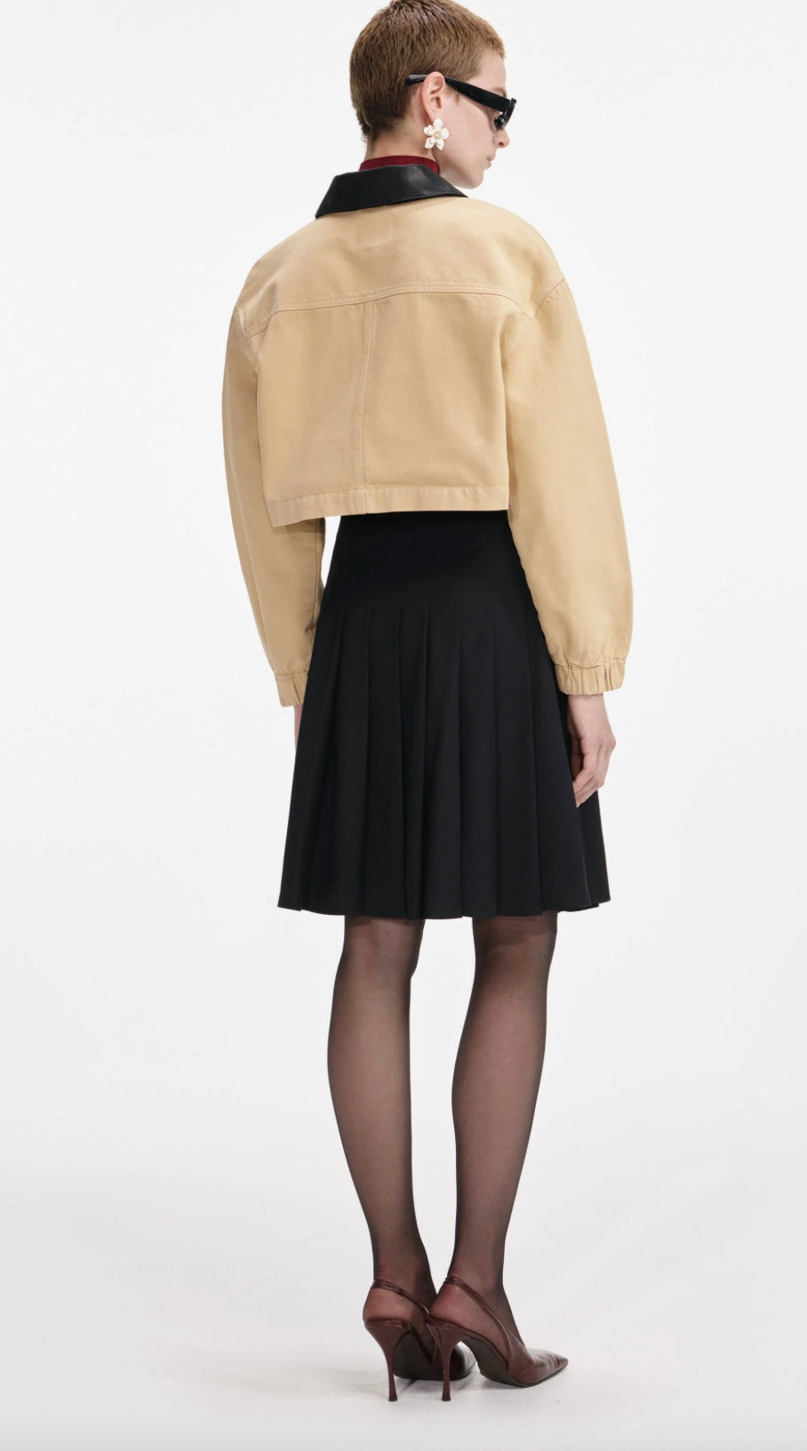Self Portrait Beige Denim Cropped Jacket