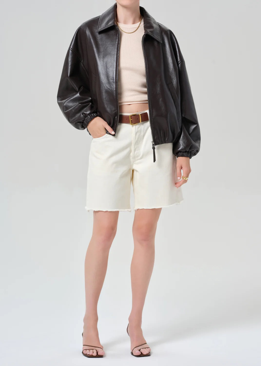 Citizens Of Humanity Bubble Hem Bomber Jacket in Chocolate