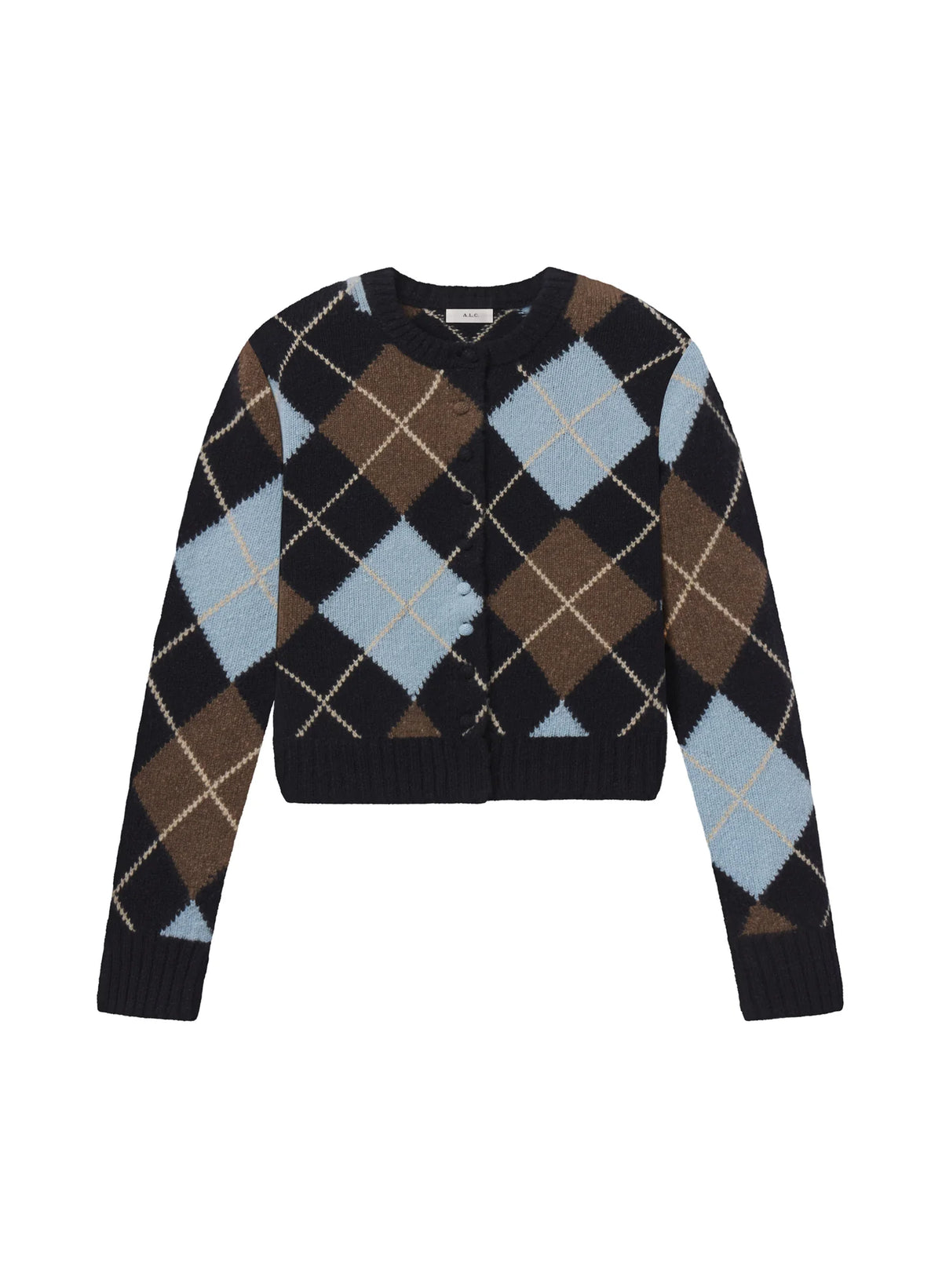 A.L.C. Skyler Argyle Cardigan in Sky Blue Combo