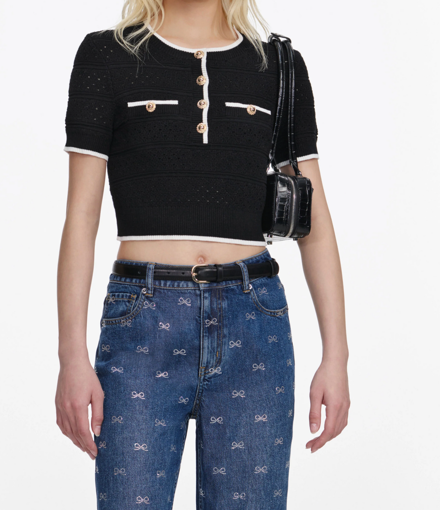 Black Pointelle Knit Top