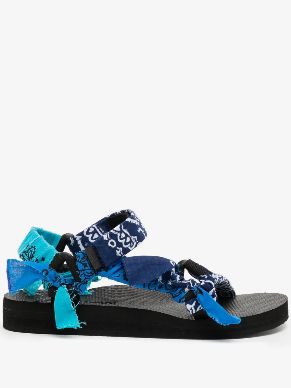 Side view of the Arizona Love Trekky sandals in Mixed Navy with navy and blue bandana straps