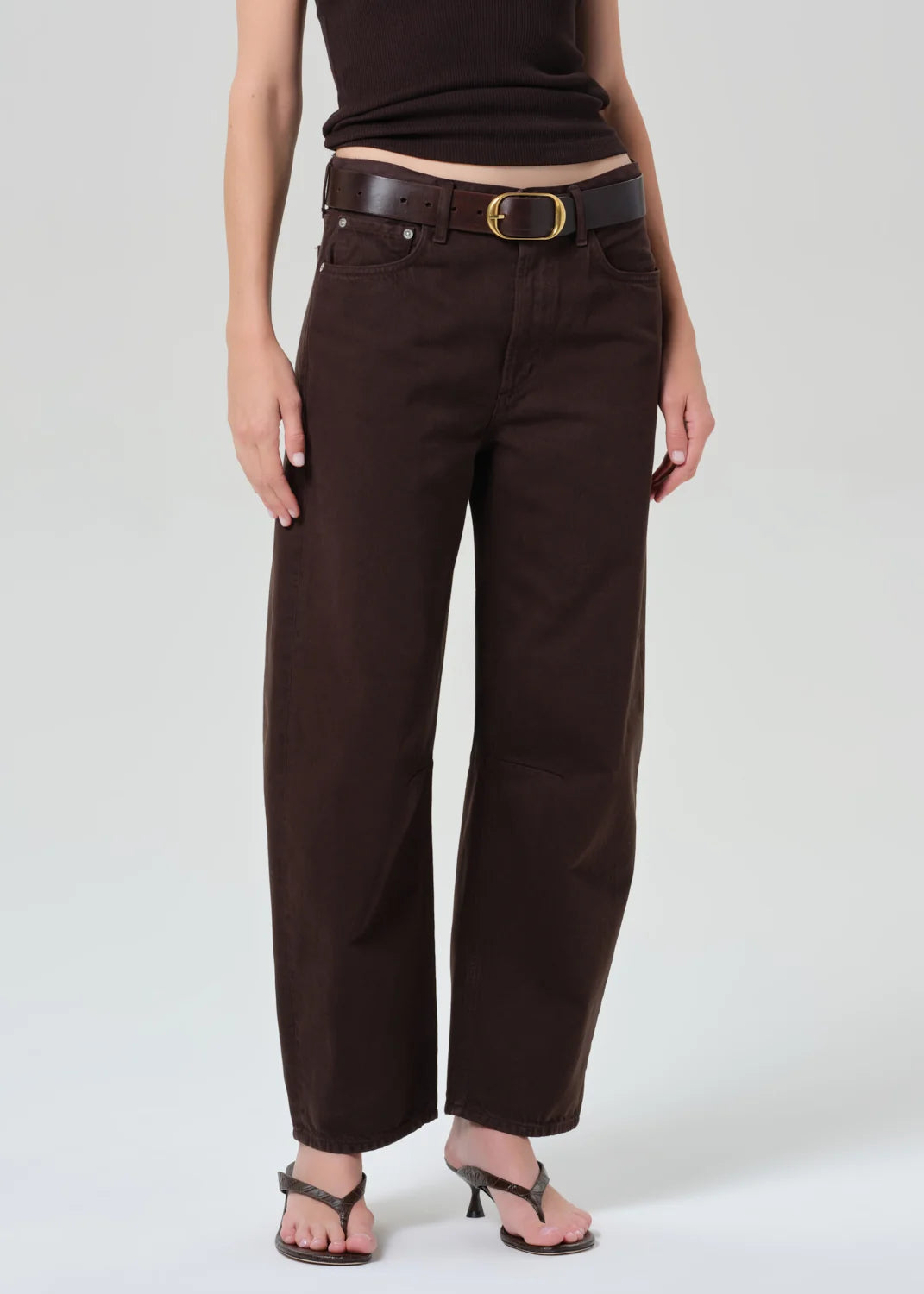 Citizens of Humanity Miro Relaxed Jean in Carob, dark brown denim — front view on model, full length