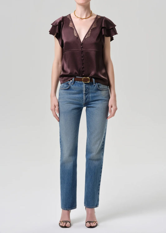 Citizens of Humanity Savannah Cigarette Jean in Patina vintage indigo, full-length front view on model