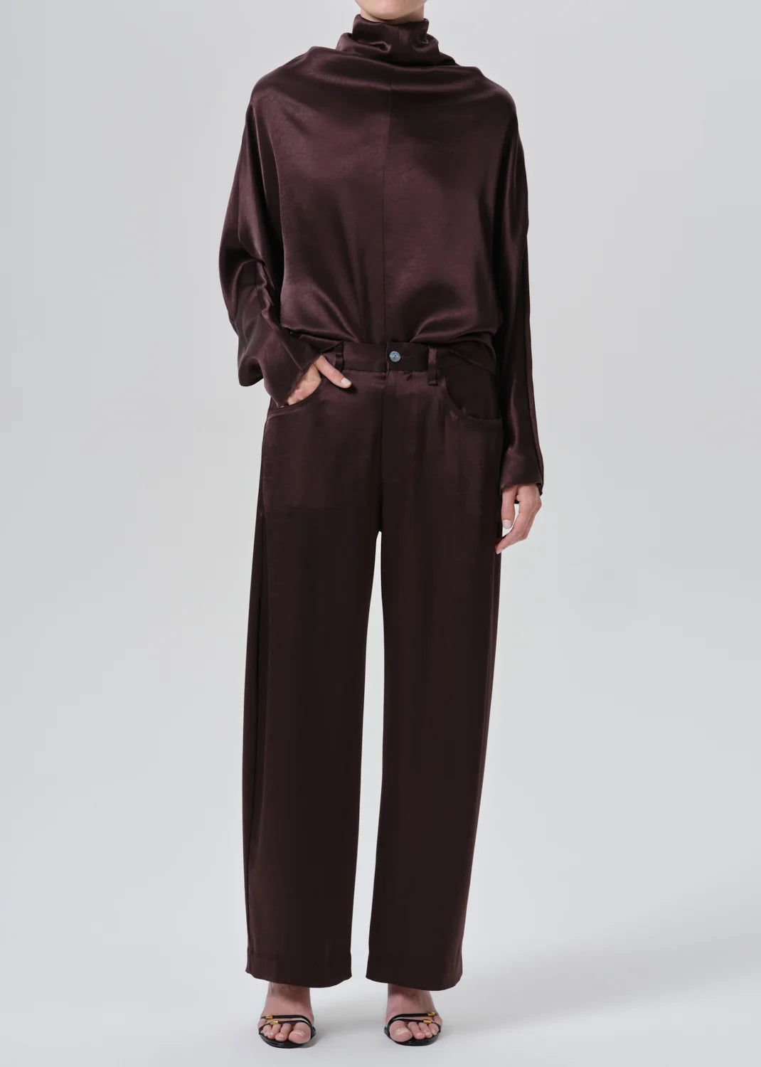 Citizens of Humanity Brynn Japanese Hammered Satin Trouser in Espresso