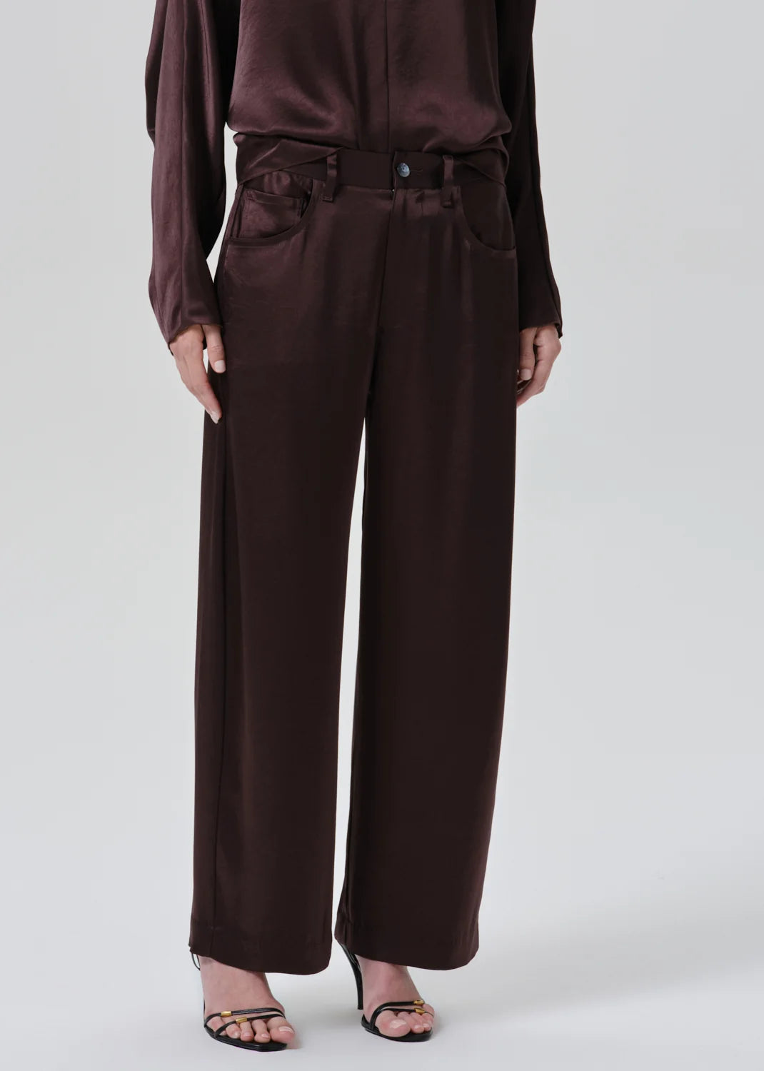 Citizens of Humanity Brynn Japanese Hammered Satin Trouser in Espresso