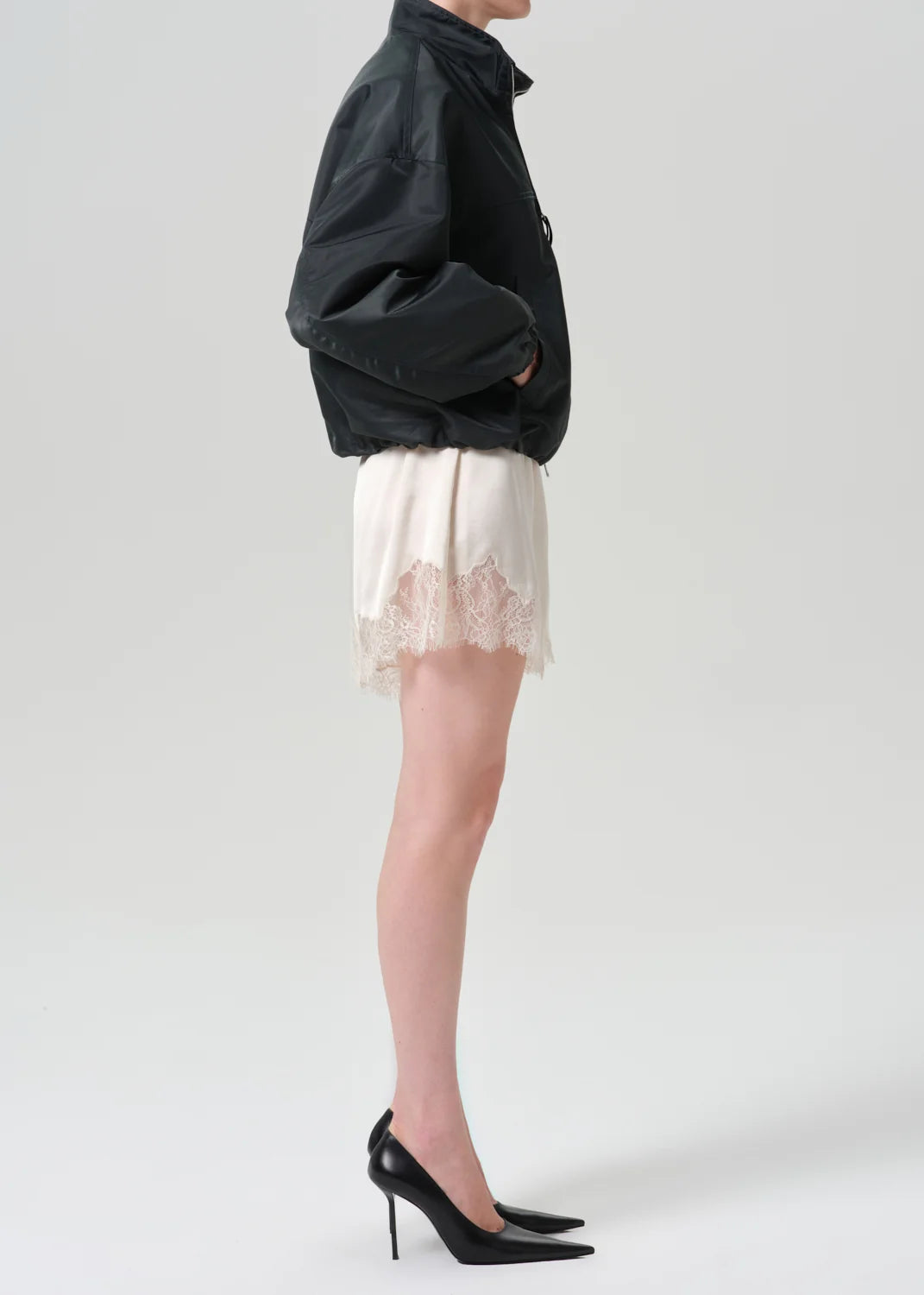 Citizens of Humanity Lace Trimmed Tap Short in Cream, side view