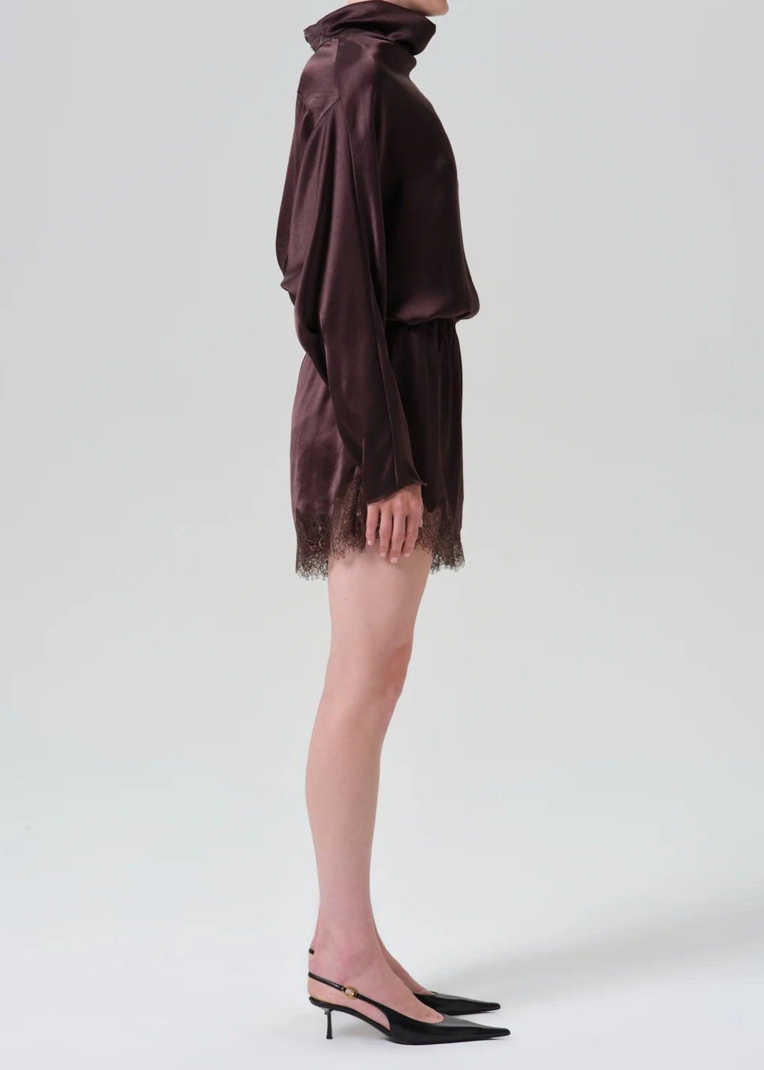 Citizens of Humanity Lace Trimmed Tap Short in Espresso brown, side view