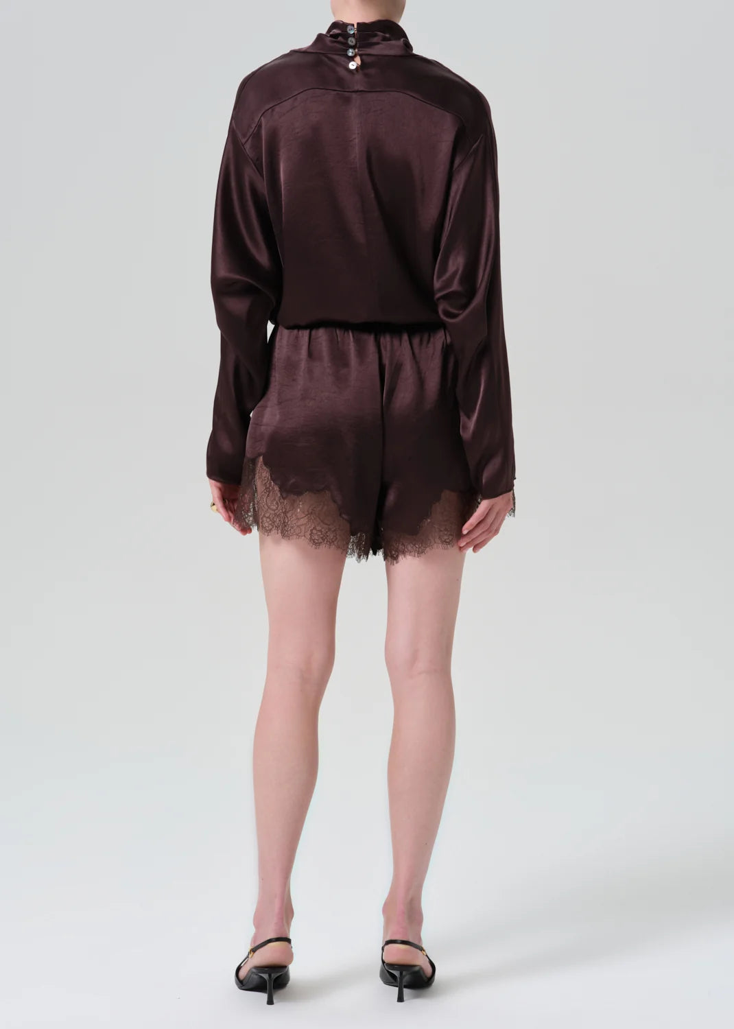 Citizens of Humanity Lace Trimmed Tap Short in Espresso brown, back view