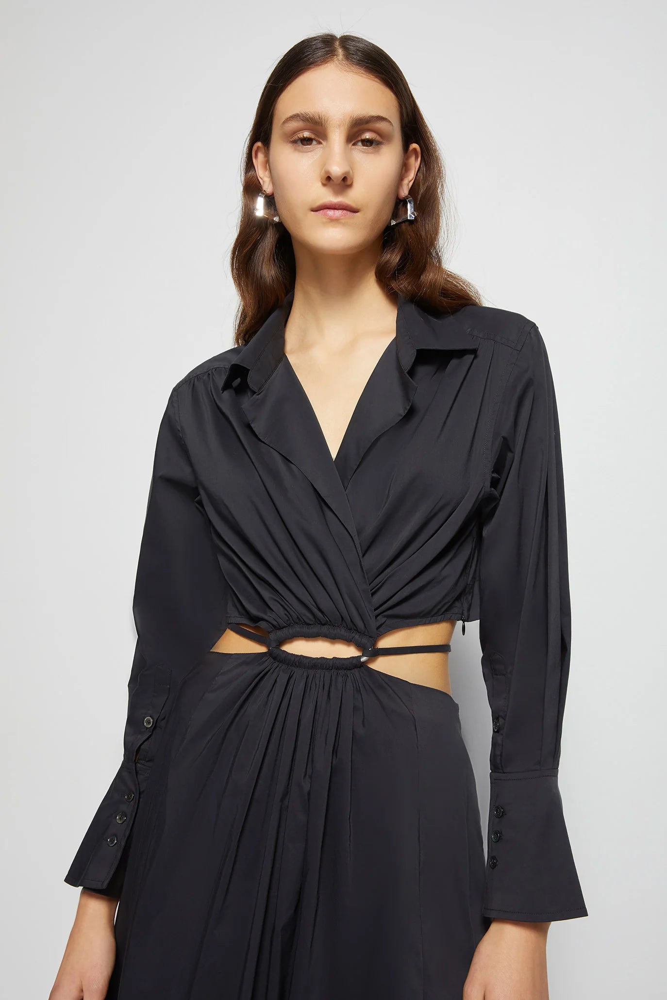 ALEX JS CORE PLEATED COTTON CUT-OUT SHIRT DRESS