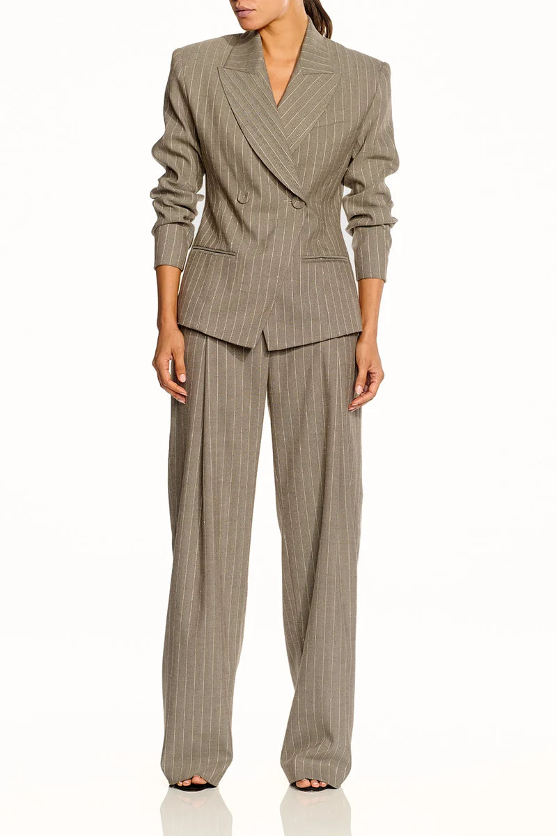 The Sei Cinch Blazer in Pinstripe, full-length front view