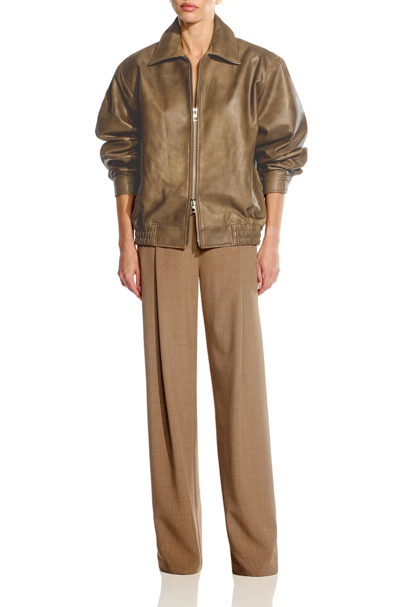 The Sei Sand Lambskin Back Flap Leather Bomber Jacket