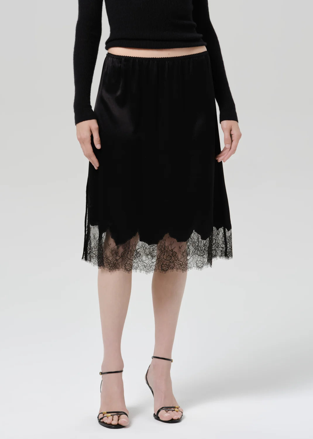 Citizens of Humanity Lace Trimmed Skirt in Black, front view close-up