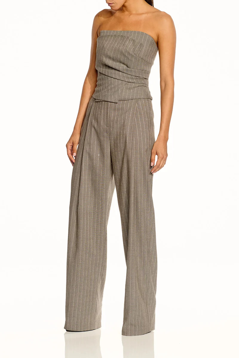 The Sei Boyfriend Trouser in Pinstripe, three-quarter front view