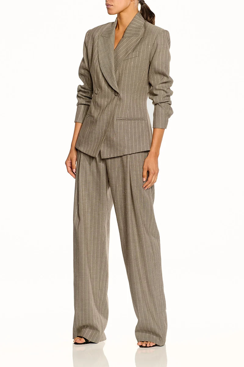 The Sei Cinch Blazer in Pinstripe, three-quarter front view