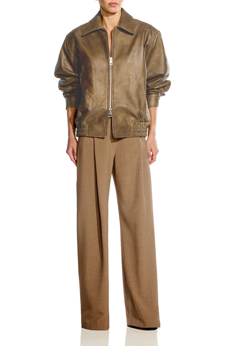 The Sei Sand Lambskin Back Flap Leather Bomber Jacket