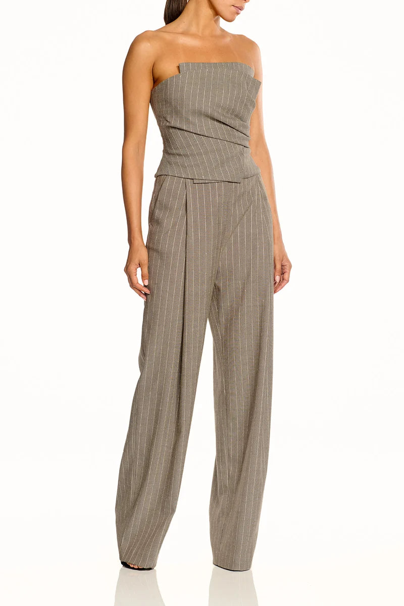 The Sei Wrap Bustier in Pinstripe, front view