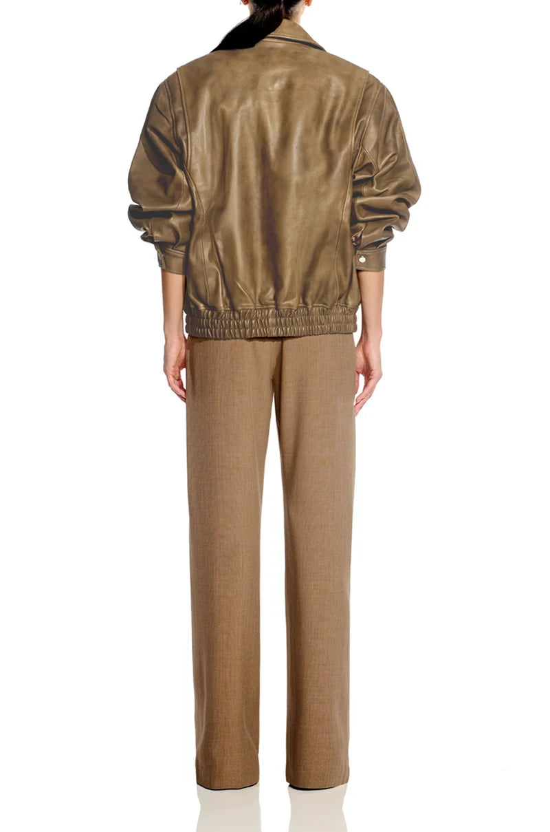The Sei Sand Lambskin Back Flap Leather Bomber Jacket