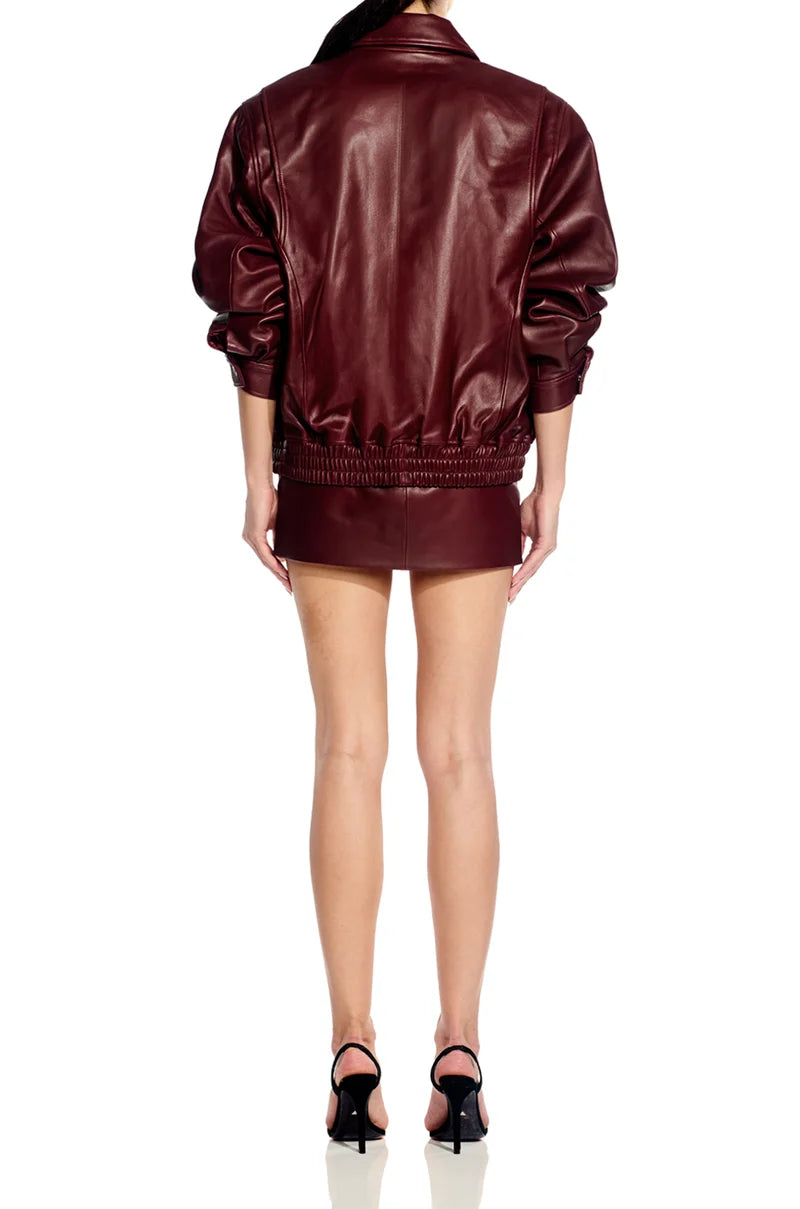The Sei Henna Lambskin Back Flap Leather Bomber Jacket