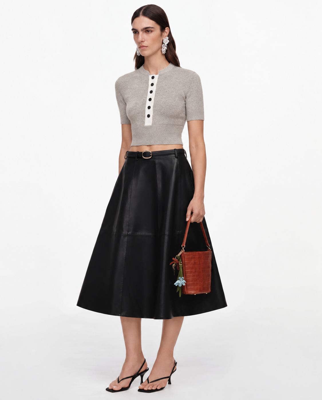 Self-Portrait Oberteil Short Sleeve Knit Top in Grey