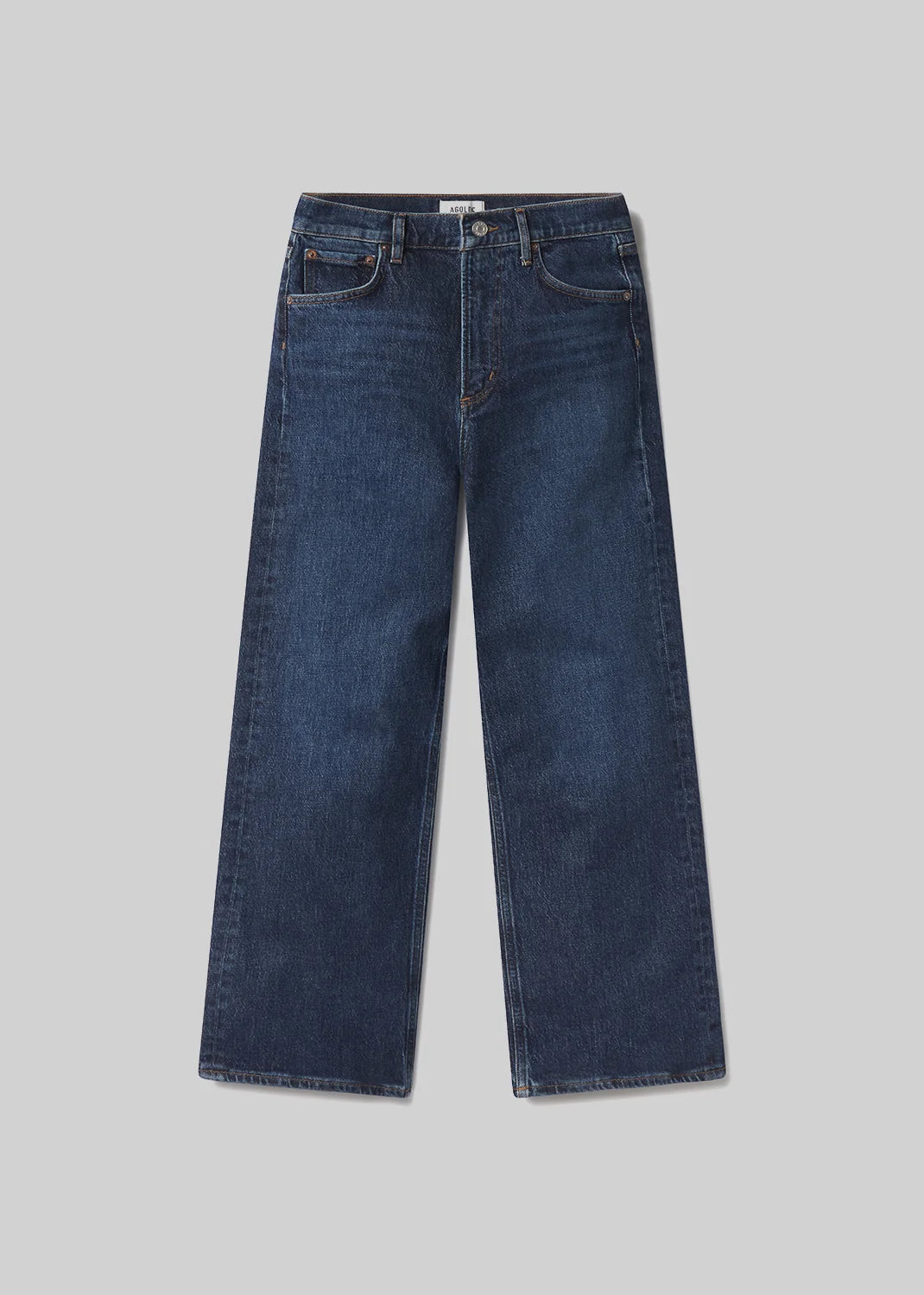 AGOLDE Ren high rise wide leg jean in Echo dark vintage indigo wash, flat lay, front view