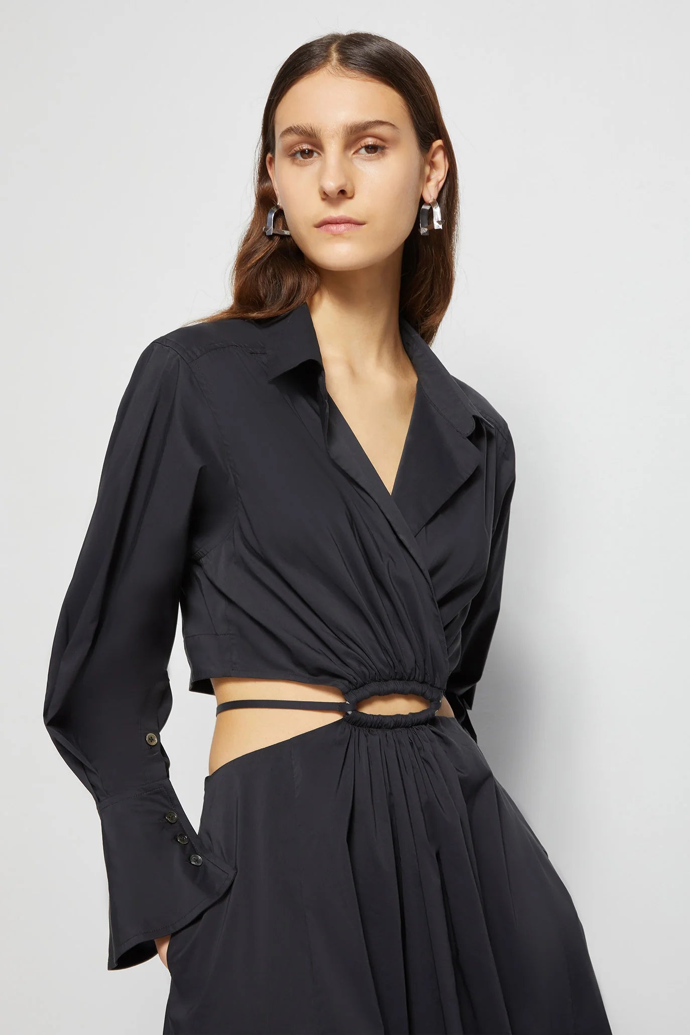 ALEX JS CORE PLEATED COTTON CUT-OUT SHIRT DRESS