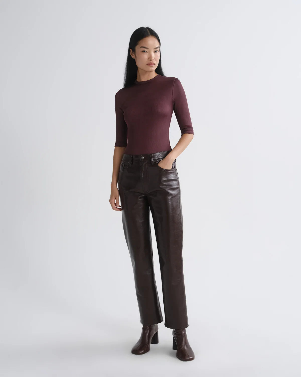 AGOLDE Lana High Rise Vintage Straight Jean (Recycled Leather) in Madera