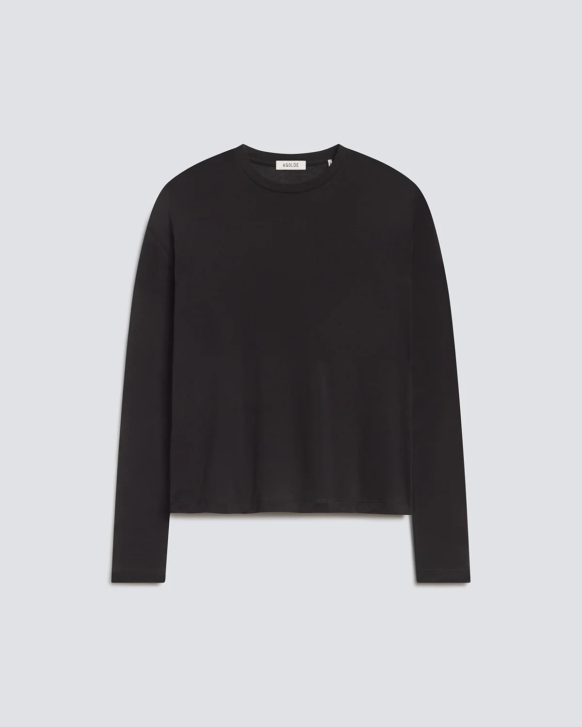 AGOLDE Sasha long sleeve boyfriend tee in black, flat lay, front view