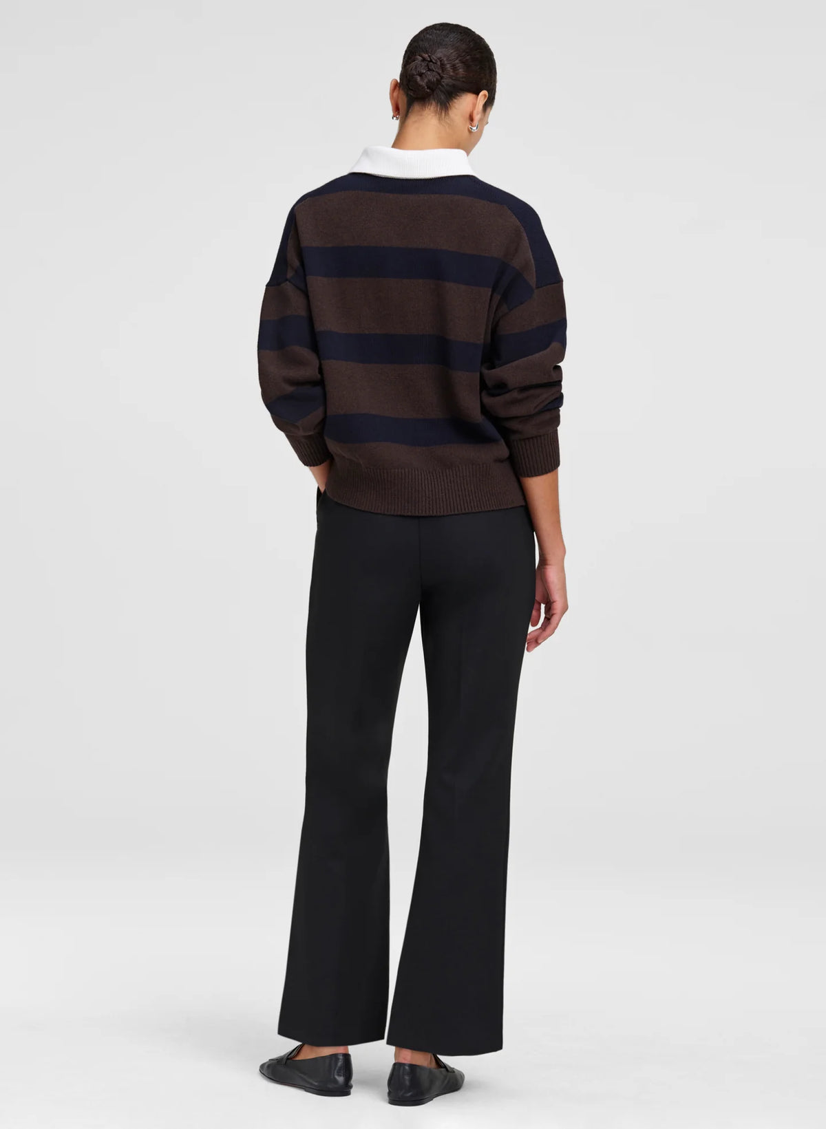 A.L.C. Alexa Cotton Polo Sweater in Dark Carob / Deepest Navy