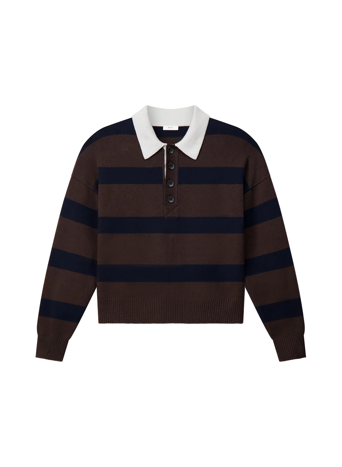 A.L.C. Alexa Cotton Polo Sweater in Dark Carob / Deepest Navy