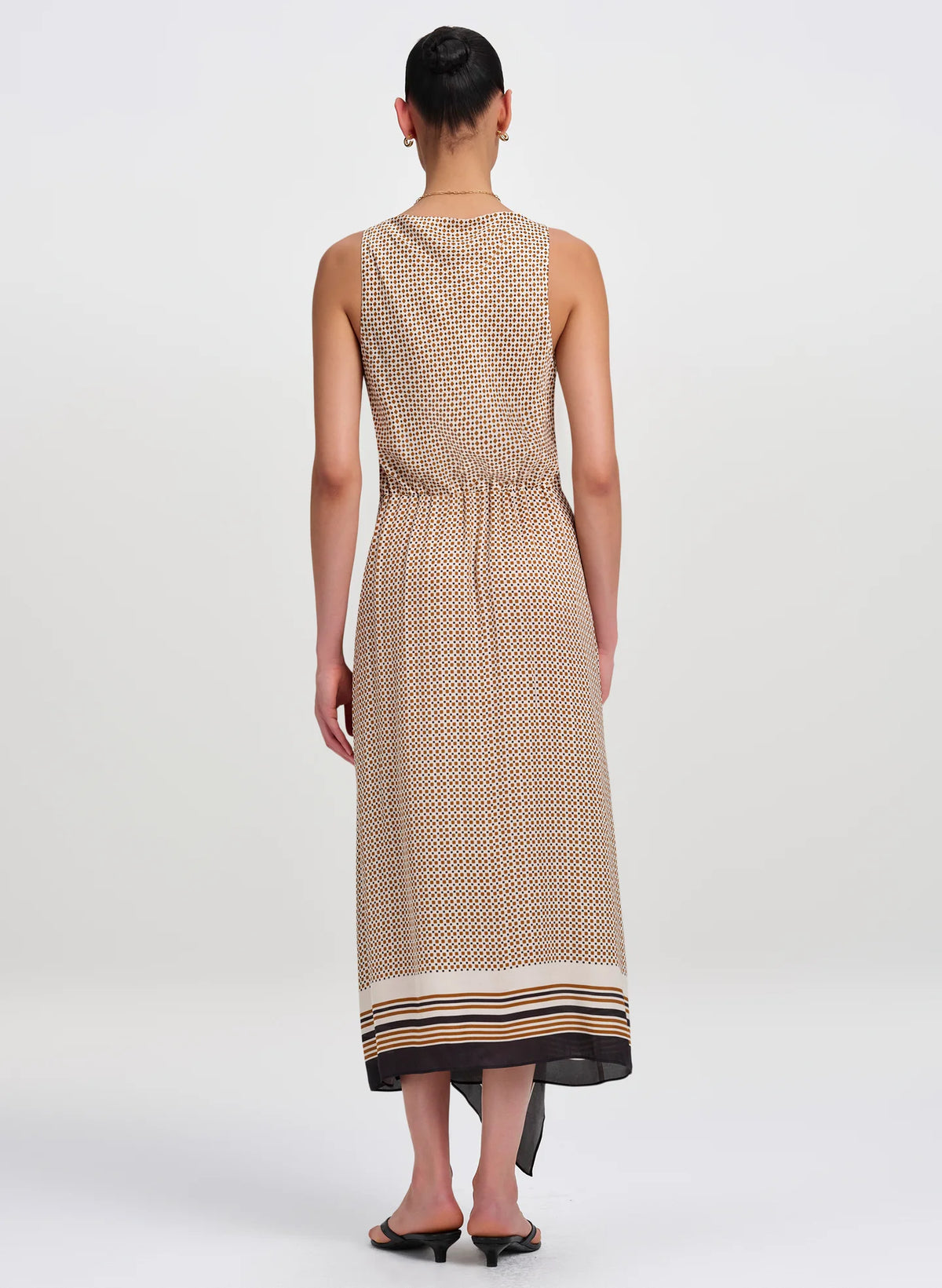 A.L.C. Aliana Scarf Print Midi Dress in Black / Caramel Dotted