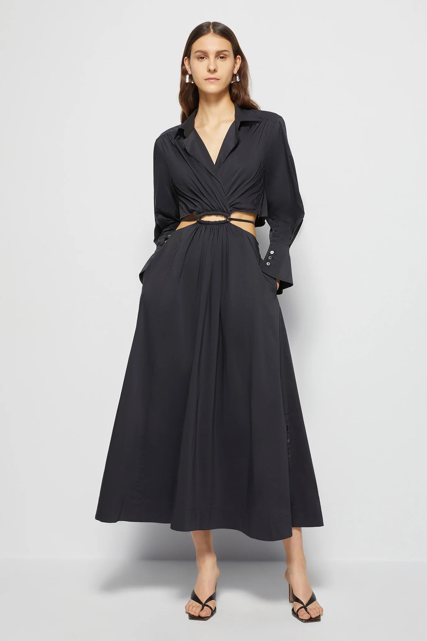ALEX JS CORE PLEATED COTTON CUT-OUT SHIRT DRESS