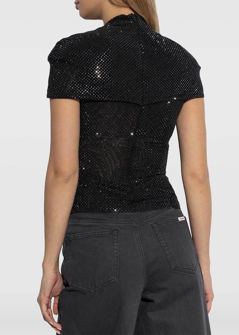 Back view of the Self-Portrait rhinestone mesh cut-out top in black