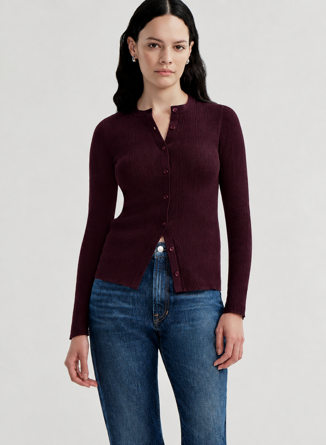 A.L.C. Fisher Fine Cotton Knit Cardigan in Deep Mulberry