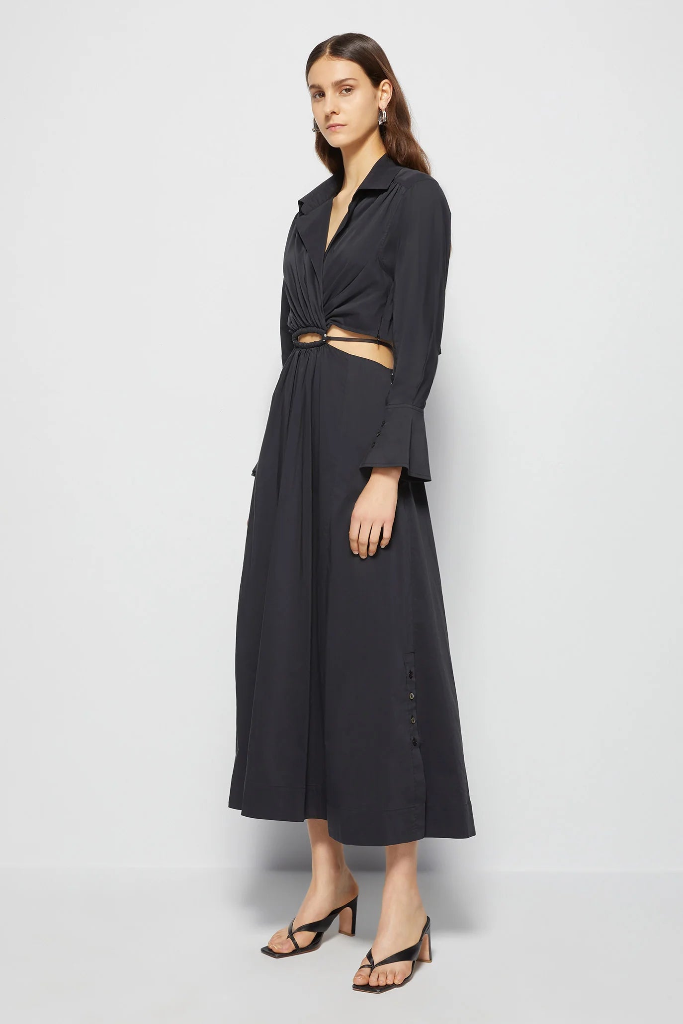 ALEX JS CORE PLEATED COTTON CUT-OUT SHIRT DRESS