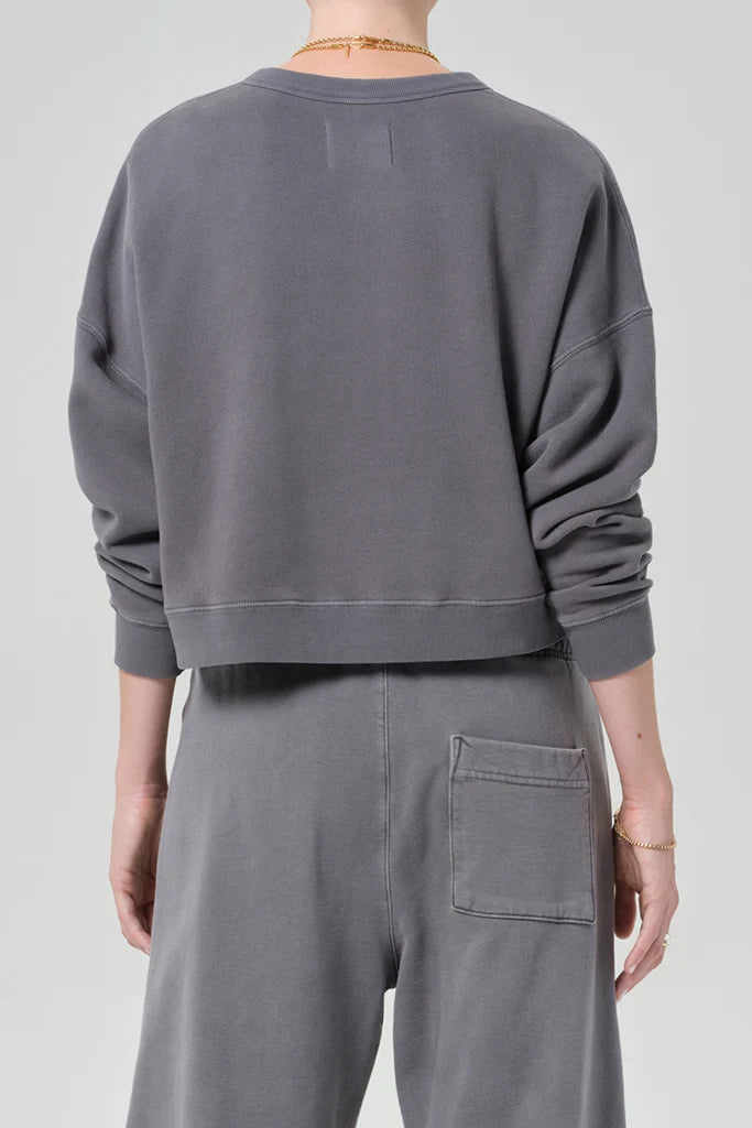Citizens of Humanity Rhomboid Henley in Dark Grey, back view on model